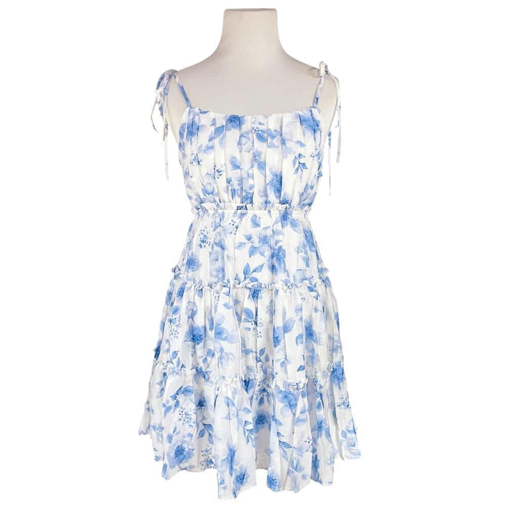 BLU PEPPER NWT Floral Ruffle Spaghetti Strap Back Tie Tiered Babydoll Dress Sz S